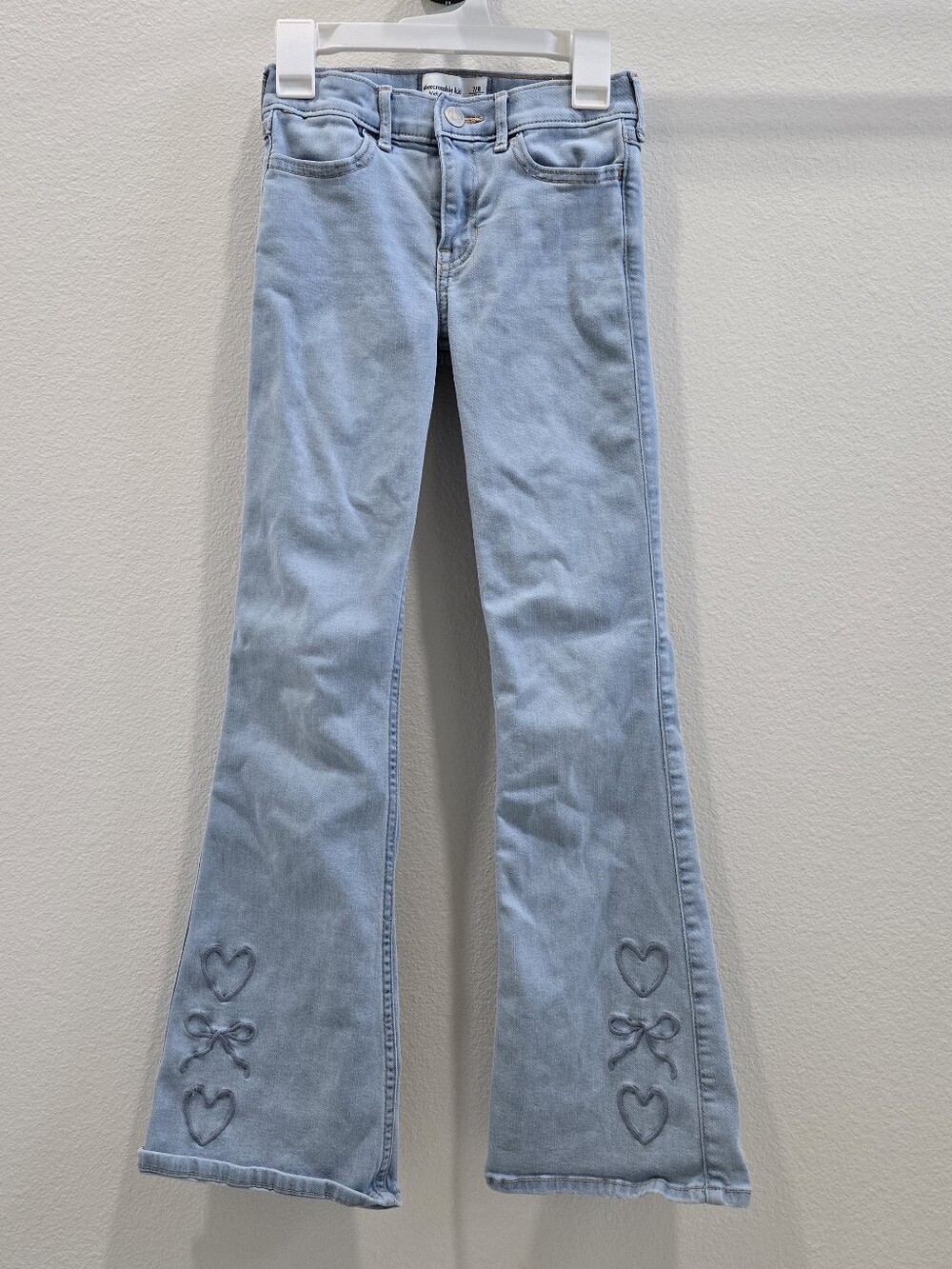 Abercrombie Kids High Rise Flare Jeans With Heart And Bow Embroidery